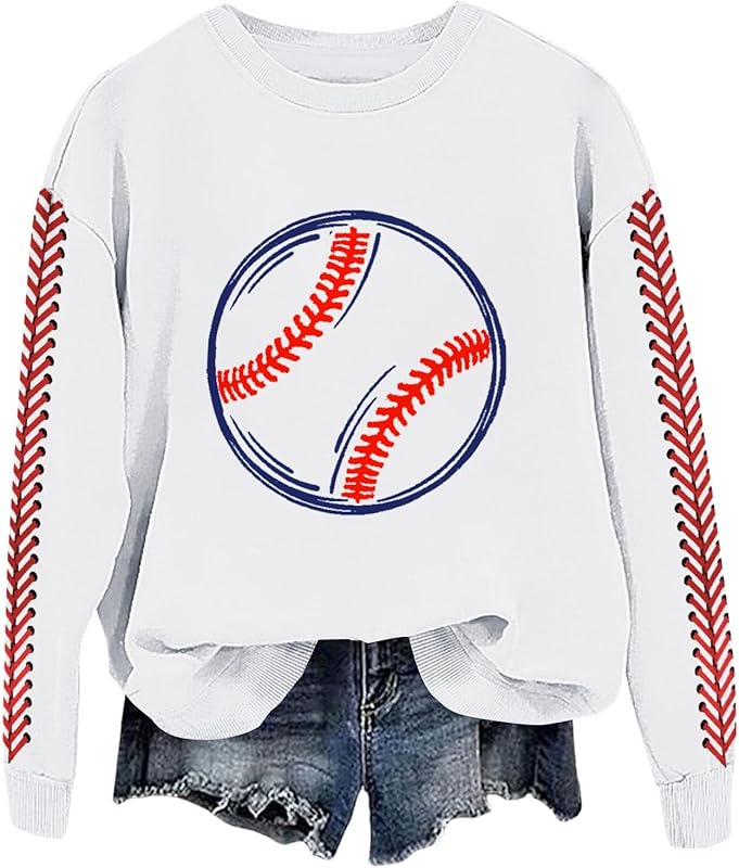 Baseball Mom Sweatshirt For Women Heart Printed Crewneck Long Sleeve 2025 Pullover Tops
