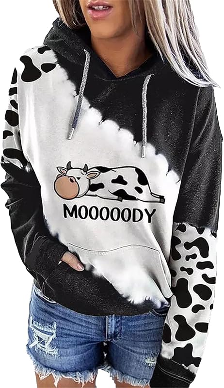 Womens Long Sleeve Drawstring Hooded Sweatshirt, Casual Loose Pocketed Shirt Hoodie for Women