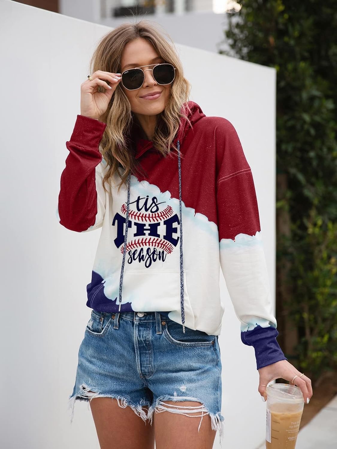 Womens Long Sleeve Drawstring Hooded Sweatshirt, Casual Loose Pocketed Shirt Hoodie for Women