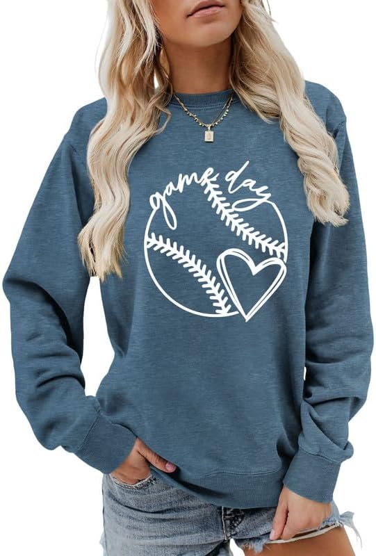 Women Sweatshirt Baseball Game Day Long Sleeve Crewneck Graphic Pullover Top Baseball Softball Sport Mom Casual Shirt