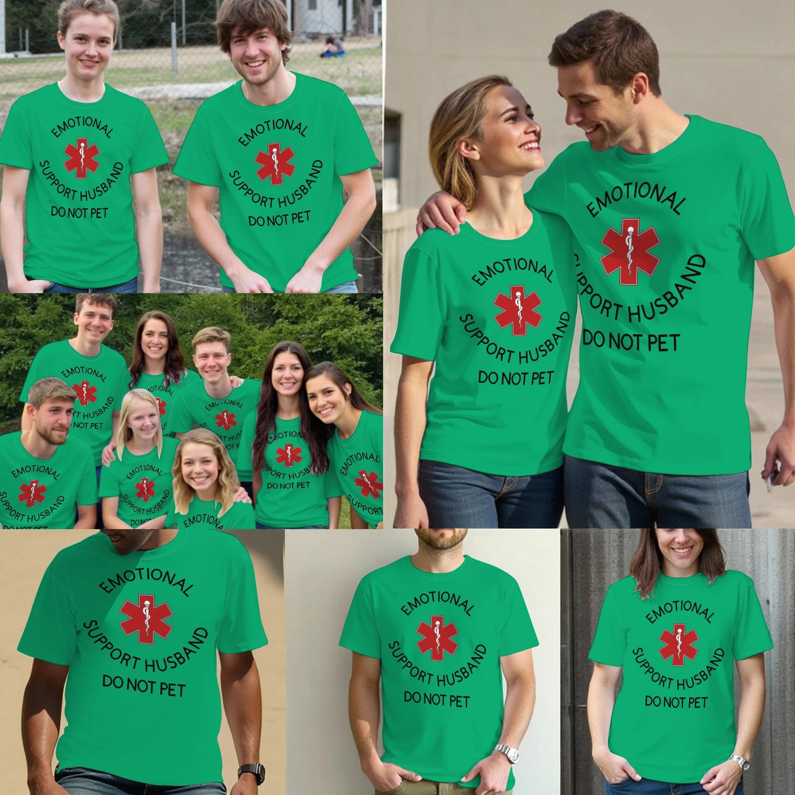 "Emotional Support Husband - Do Not Pet" Graphic T - Shirt | Humorous, Breathable Couple Tee - White