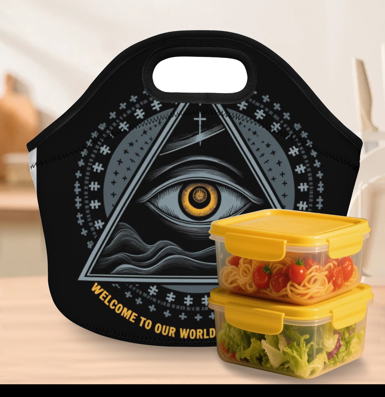 Mystical Eye Graphic Neoprene Lunch Bag - Insulated Tote for Work & Picnics