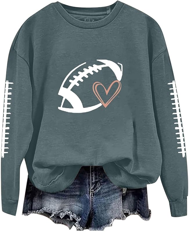 Game Day Football Sweatshirts For Women - Long Sleeve Football Shirts, Cute Cheer Mom Shirt, Crewneck Pullover Tops