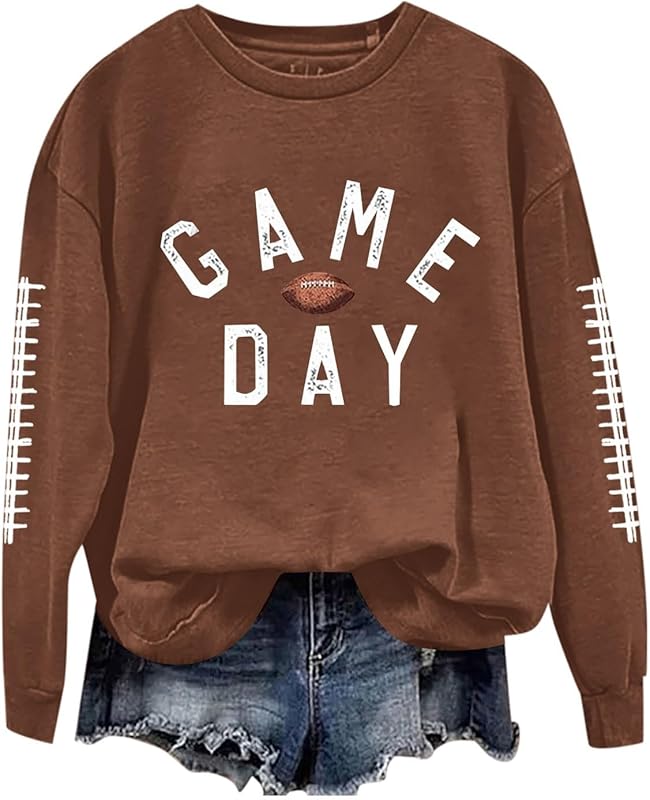 Game Day Football Sweatshirts For Women - Long Sleeve Football Shirts, Cute Cheer Mom Shirt, Crewneck Pullover Tops