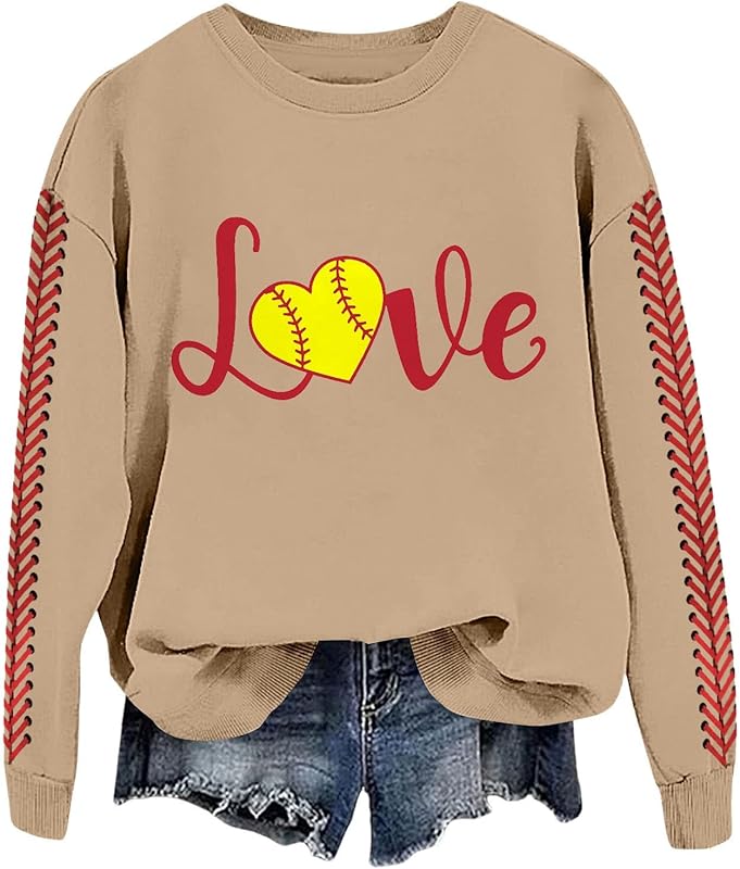 Baseball Mom Sweatshirt For Women Heart Printed Crewneck Long Sleeve 2025 Pullover Tops