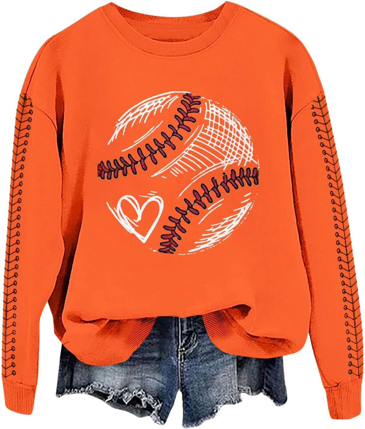 Baseball Mom Sweatshirt For Women Heart Printed Crewneck Long Sleeve 2025 Pullover Tops