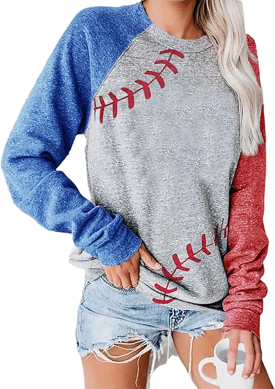 Womens Long Sleeve Shirt Baseball Shirt Mom Shirt American Flag Shirt Star Sweatshirt