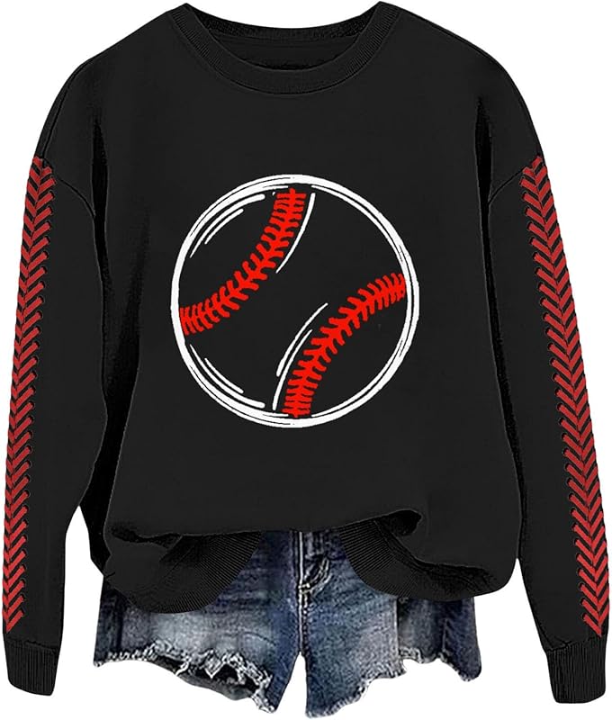 Baseball Mom Sweatshirt For Women Heart Printed Crewneck Long Sleeve 2025 Pullover Tops
