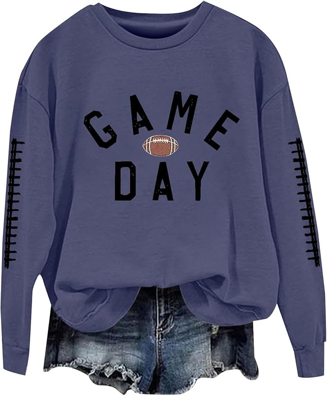 Game Day Football Sweatshirts For Women - Long Sleeve Football Shirts, Cute Cheer Mom Shirt, Crewneck Pullover Tops