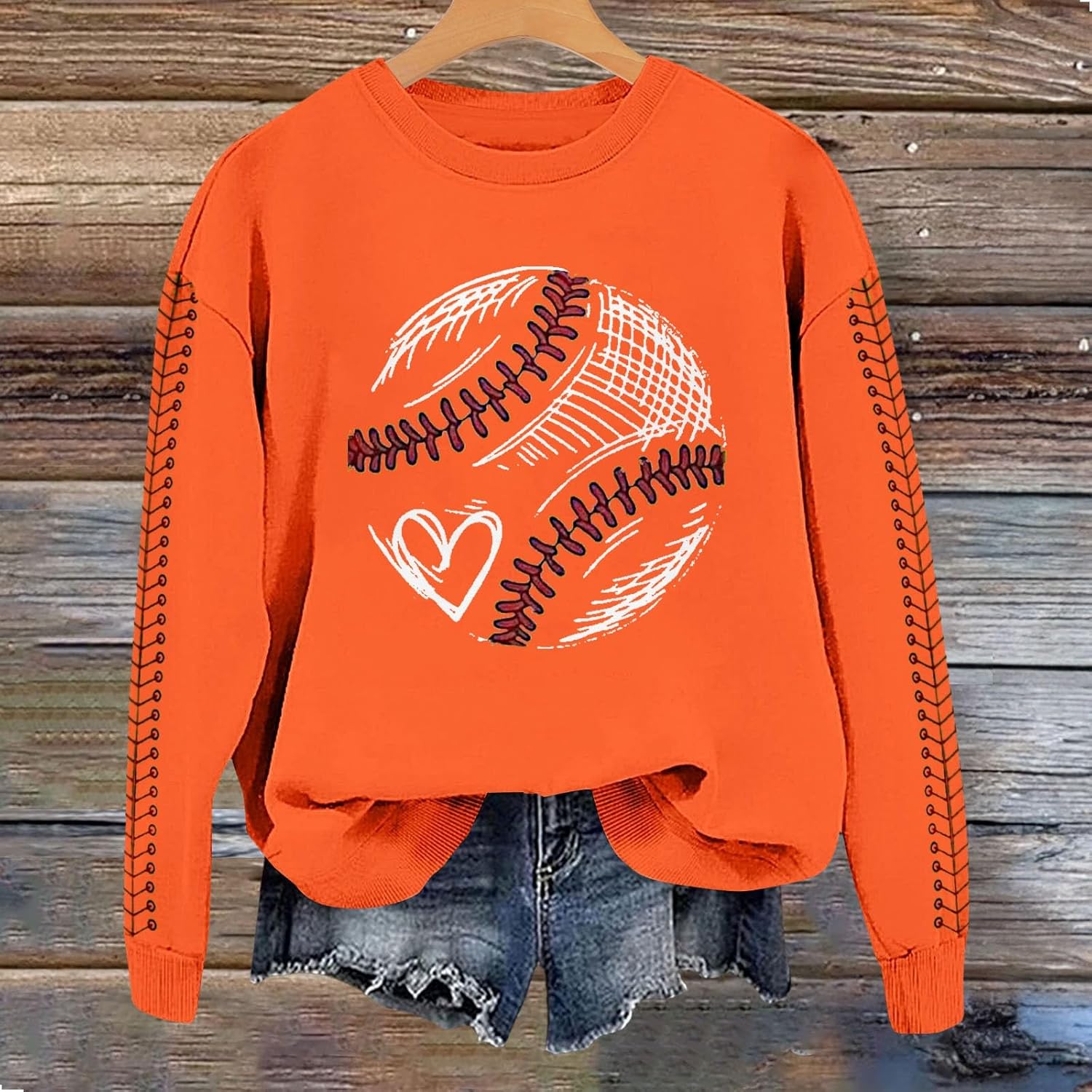 Baseball Mom Sweatshirt For Women Heart Printed Crewneck Long Sleeve 2025 Pullover Tops