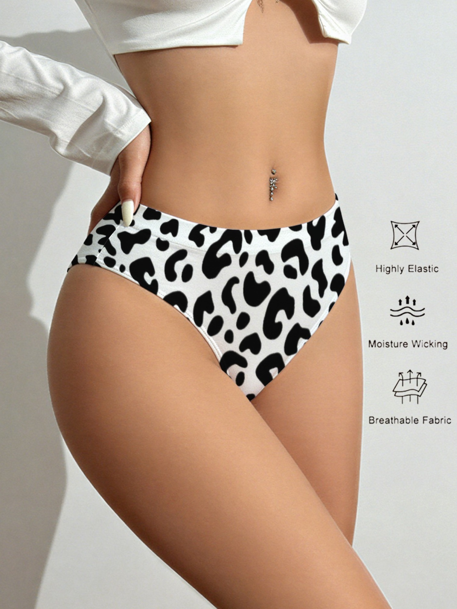 Cute Leopard Print Cat Ear Panties for Women - Black & White Animal Print Cheeky Underwear