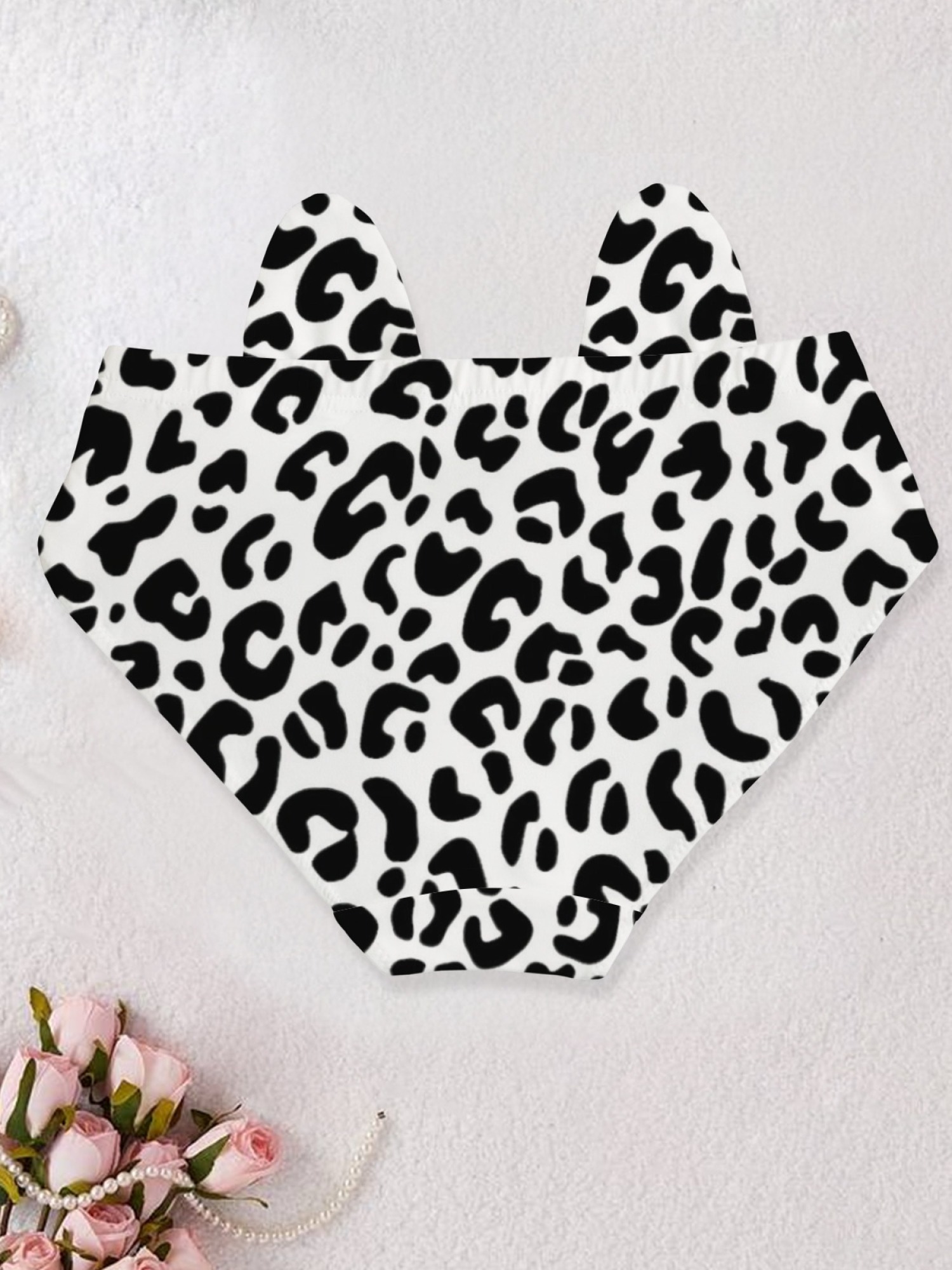 Cute Leopard Print Cat Ear Panties for Women - Black & White Animal Print Cheeky Underwear