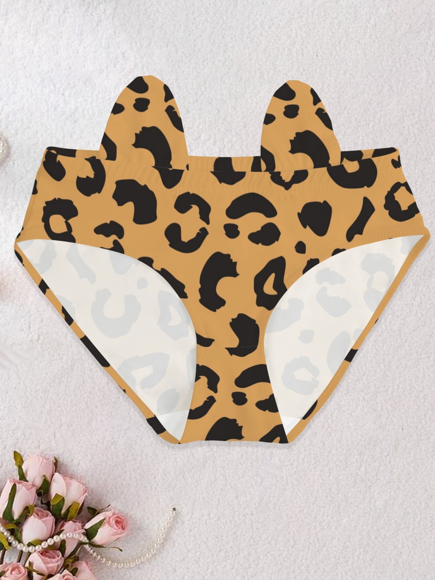 Cute Leopard Print Cat Ear Panties for Women - Black & White Animal Print Cheeky Underwear