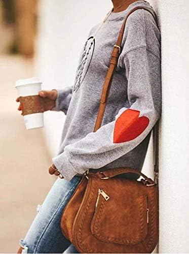 Long Sleeve Sweatshirts Casual Blouse Love Heart Baseball Pullvoer Tops for Women