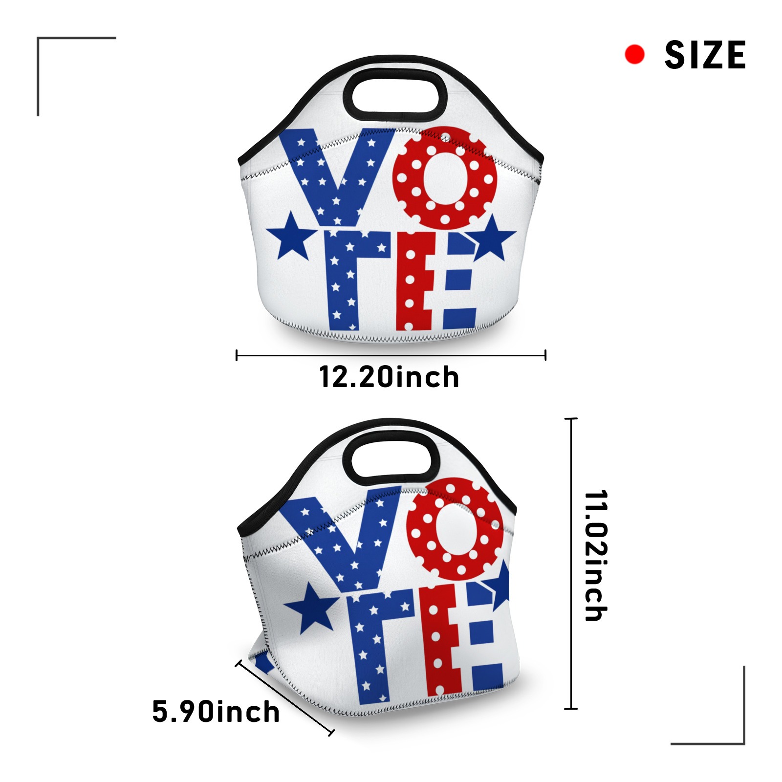 Patriotic ��VOTE�� Graphic Neoprene Lunch Bag - Insulated Tote for Work & Picnics Bullet Points