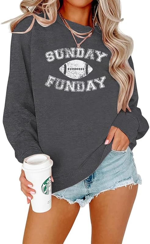 Women Sunday Funday Sweatshirt Cute Football Graphic Pullover Game Day Weekend Tops Casual Football Season Shirt