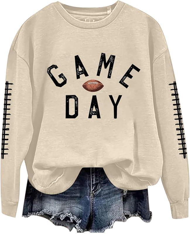 Game Day Football Sweatshirts For Women - Long Sleeve Football Shirts, Cute Cheer Mom Shirt, Crewneck Pullover Tops