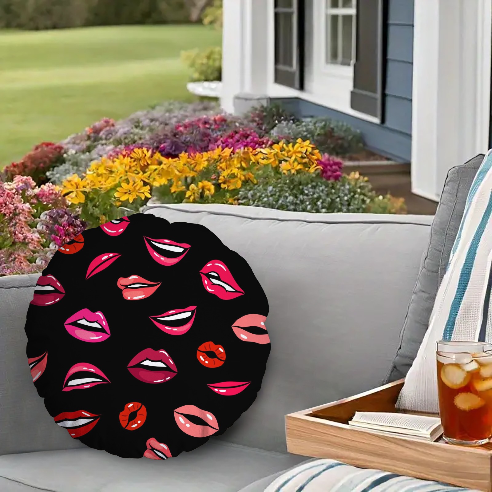 Lip Print Round Decorative Throw Pillow for Indoor Home Decor