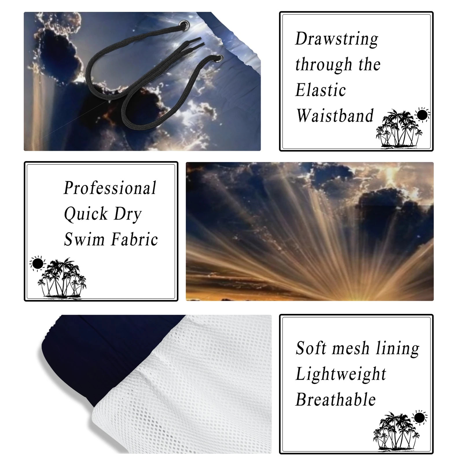 Men's Smiley Emoji Print Beach Shorts