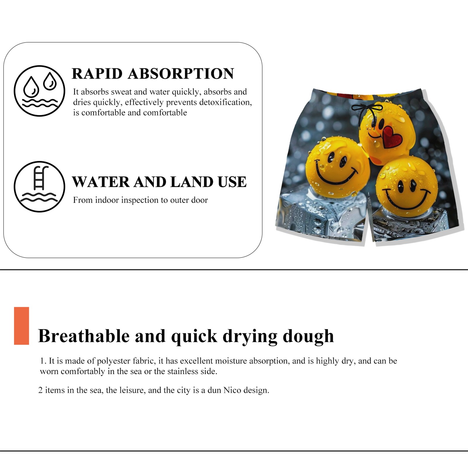 Men's Smiley Emoji Print Beach Shorts