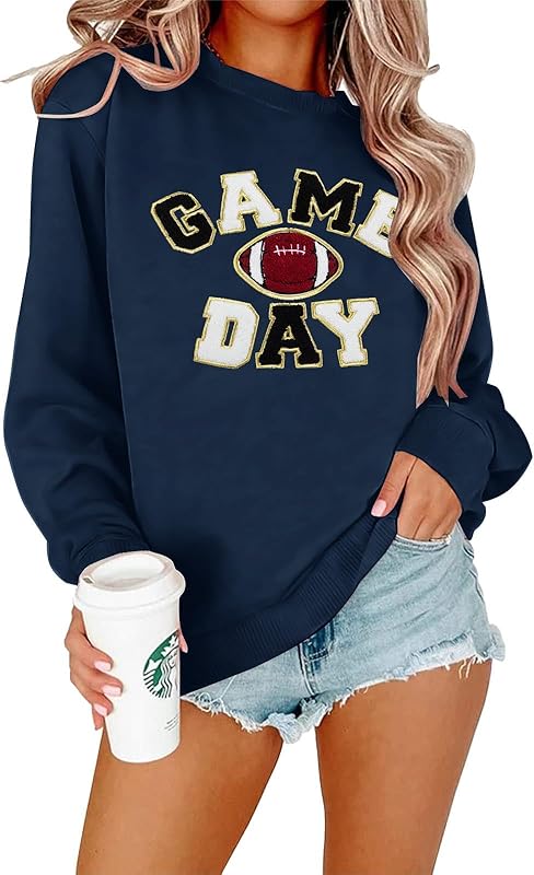 Women Sunday Funday Sweatshirt Cute Football Graphic Pullover Game Day Weekend Tops Casual Football Season Shirt