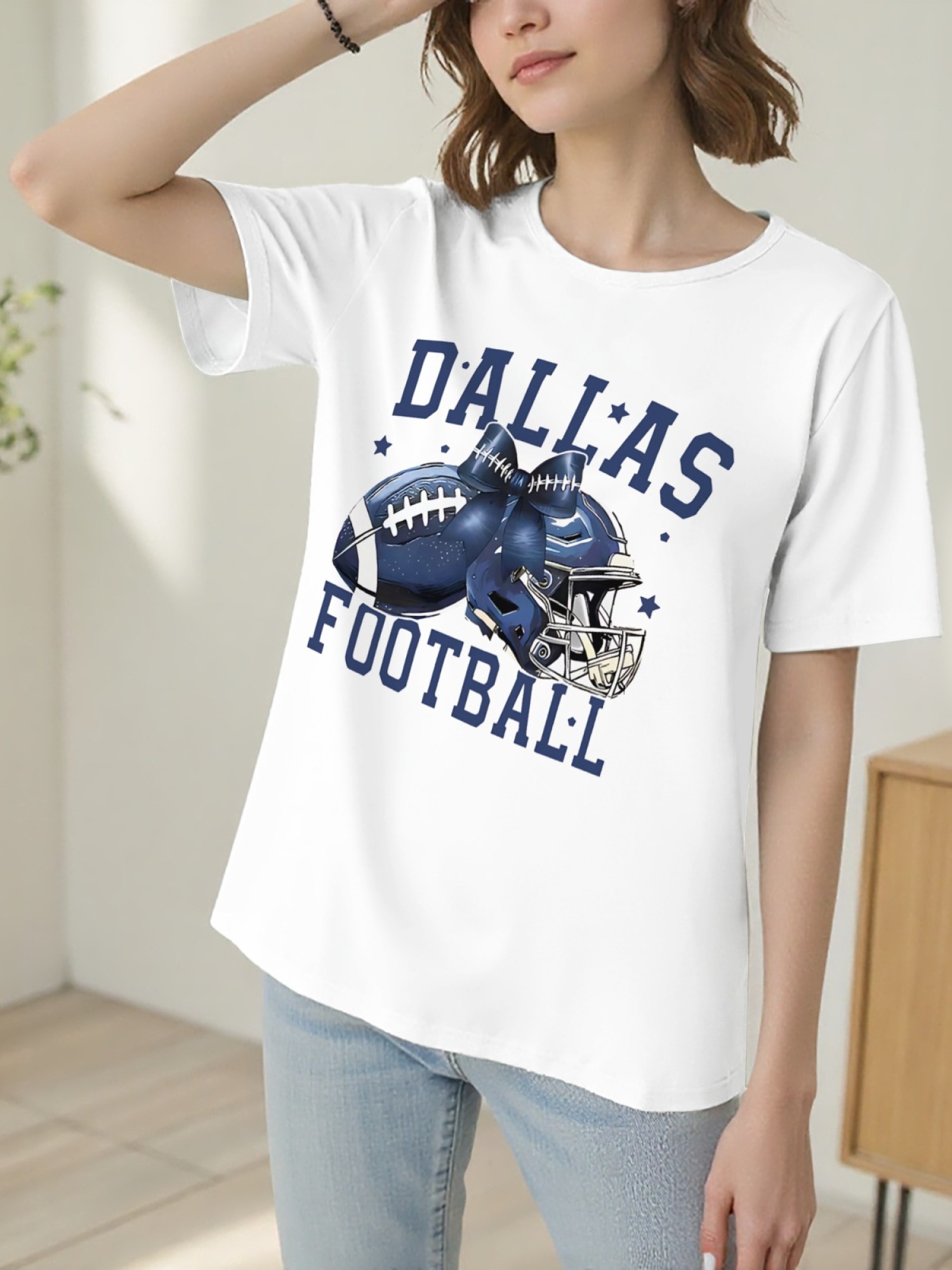 Dallas Football Coquette Bow Graphic T-Shirt - Preppy Game Day Crewneck