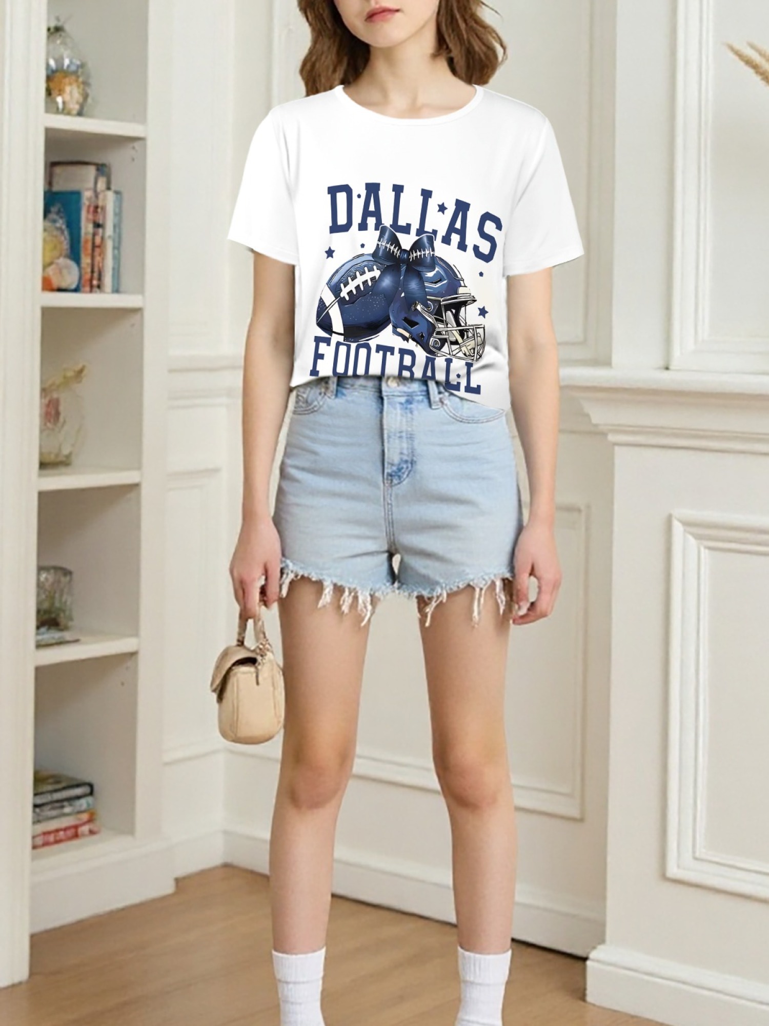 Dallas Football Coquette Bow Graphic T-Shirt - Preppy Game Day Crewneck
