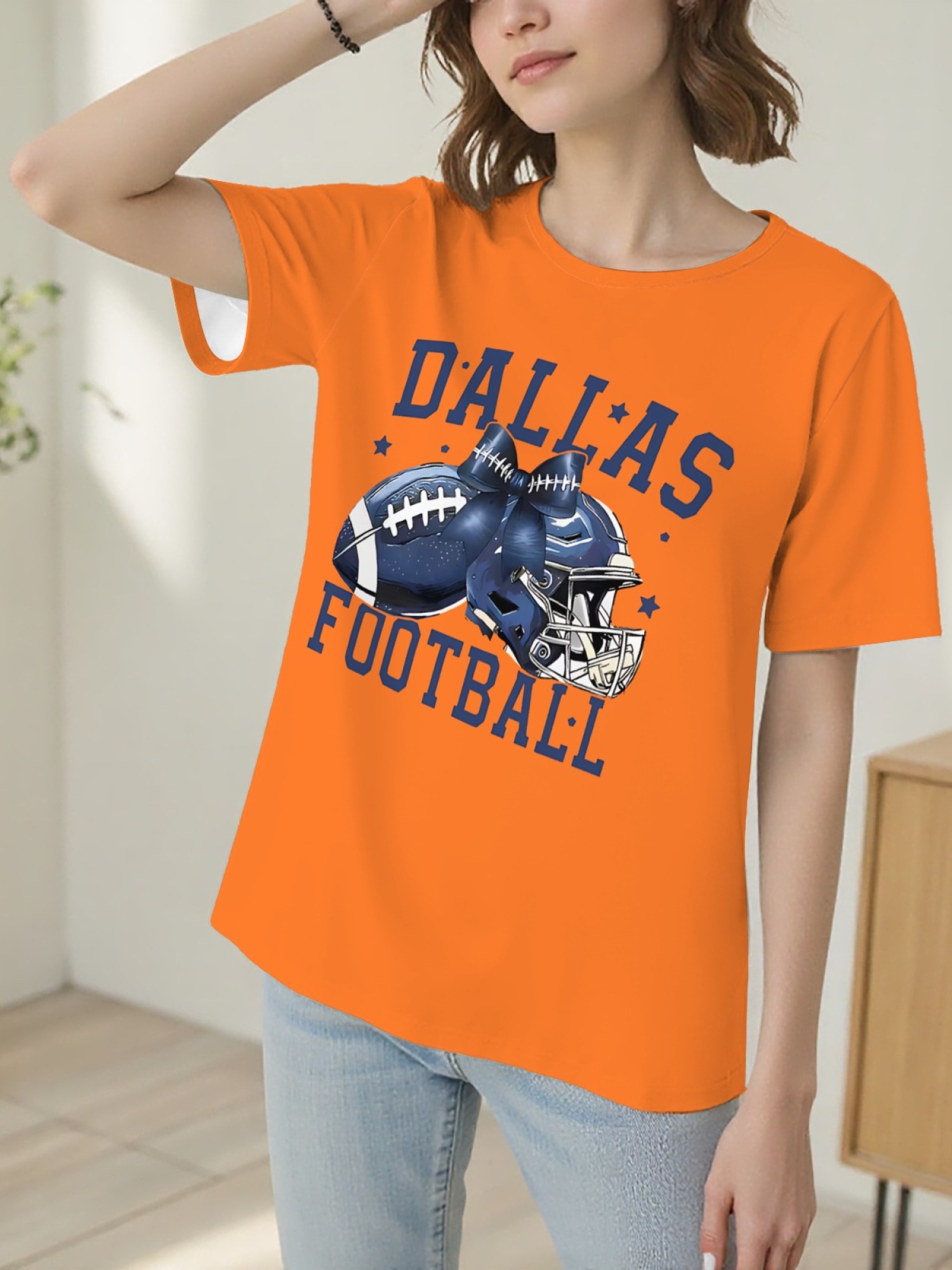Dallas Football Coquette Bow Graphic T-Shirt - Preppy Game Day Crewneck
