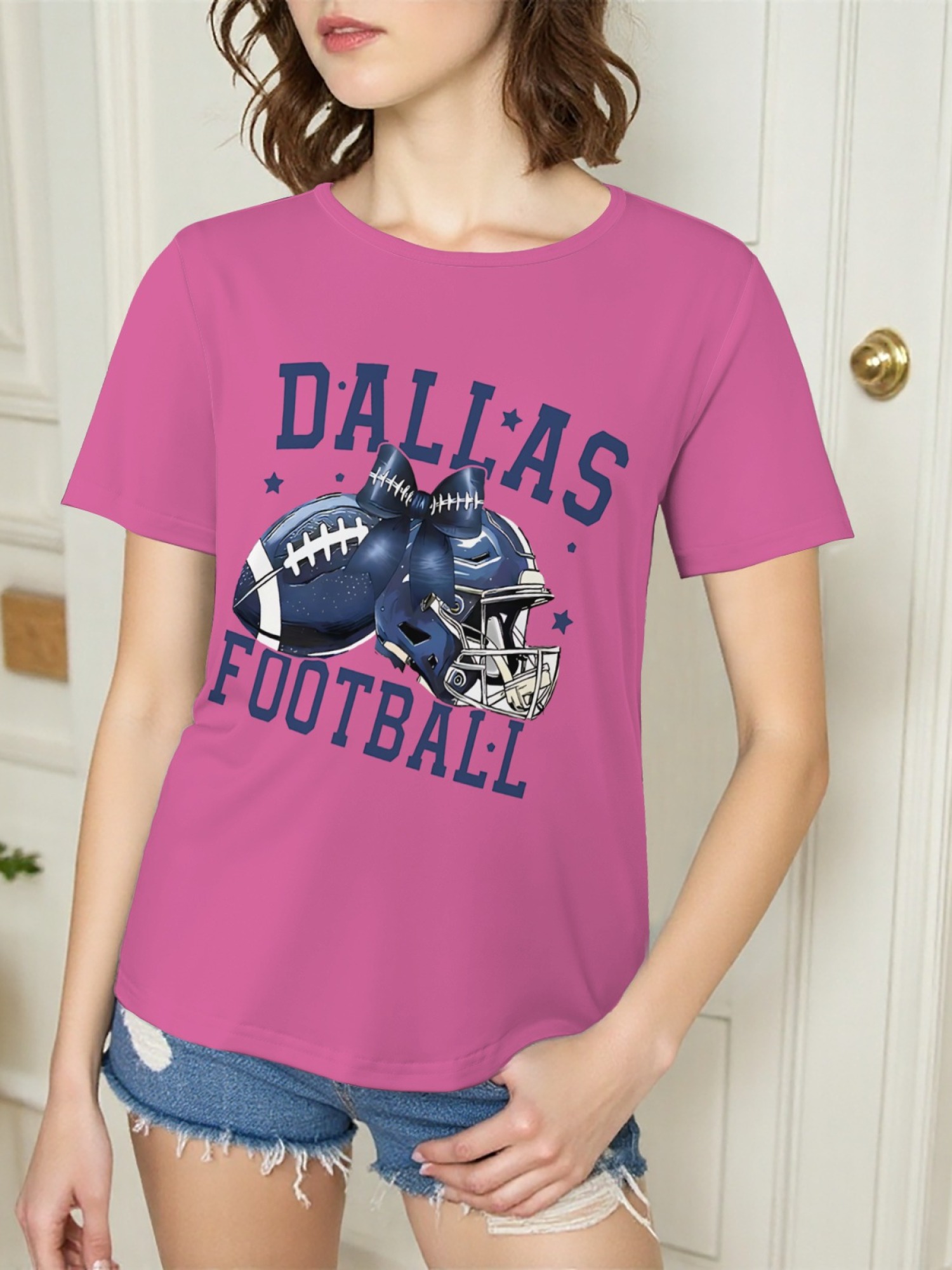Dallas Football Coquette Bow Graphic T-Shirt - Preppy Game Day Crewneck
