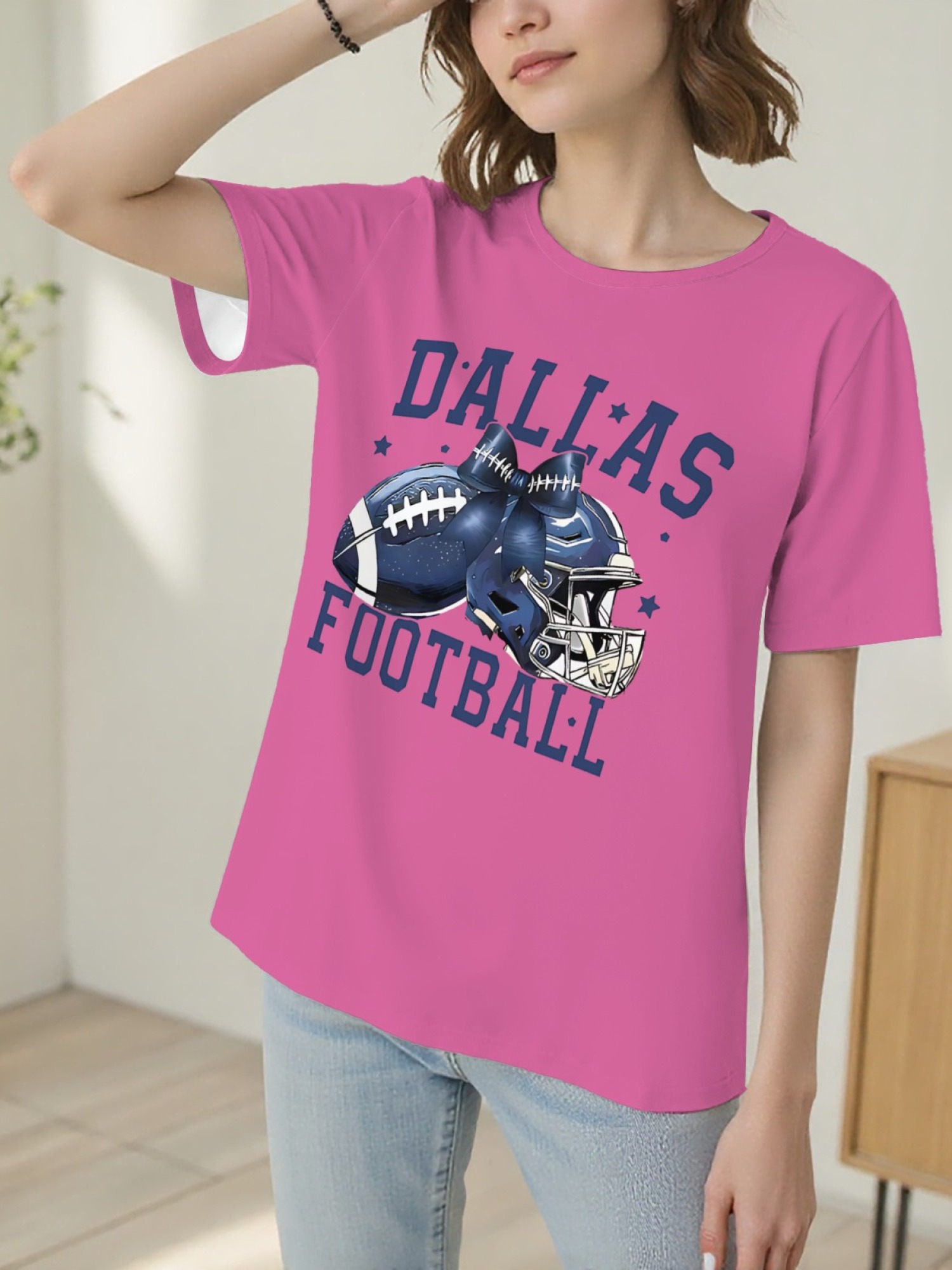 Dallas Football Coquette Bow Graphic T-Shirt - Preppy Game Day Crewneck