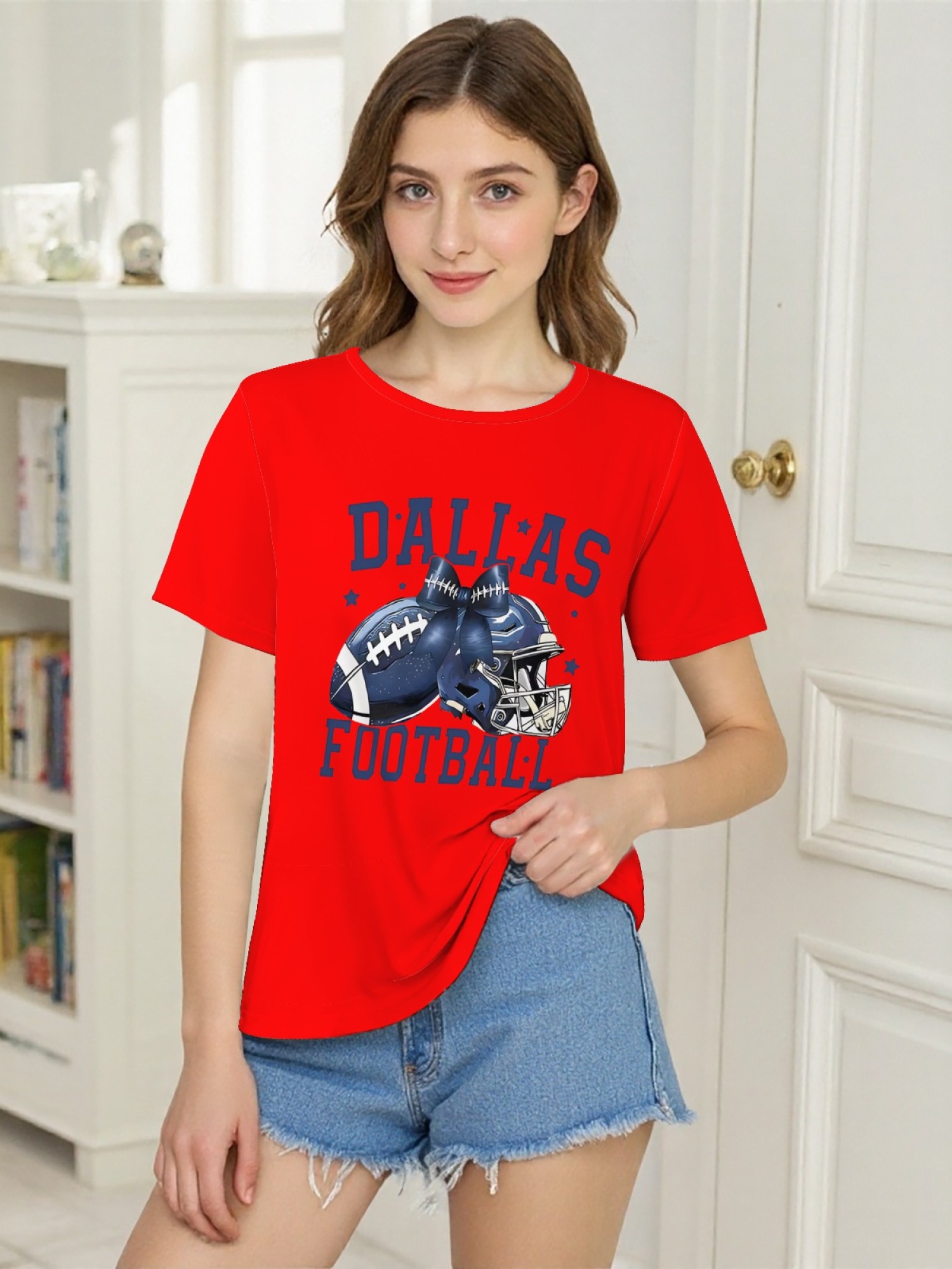 Dallas Football Coquette Bow Graphic T-Shirt - Preppy Game Day Crewneck