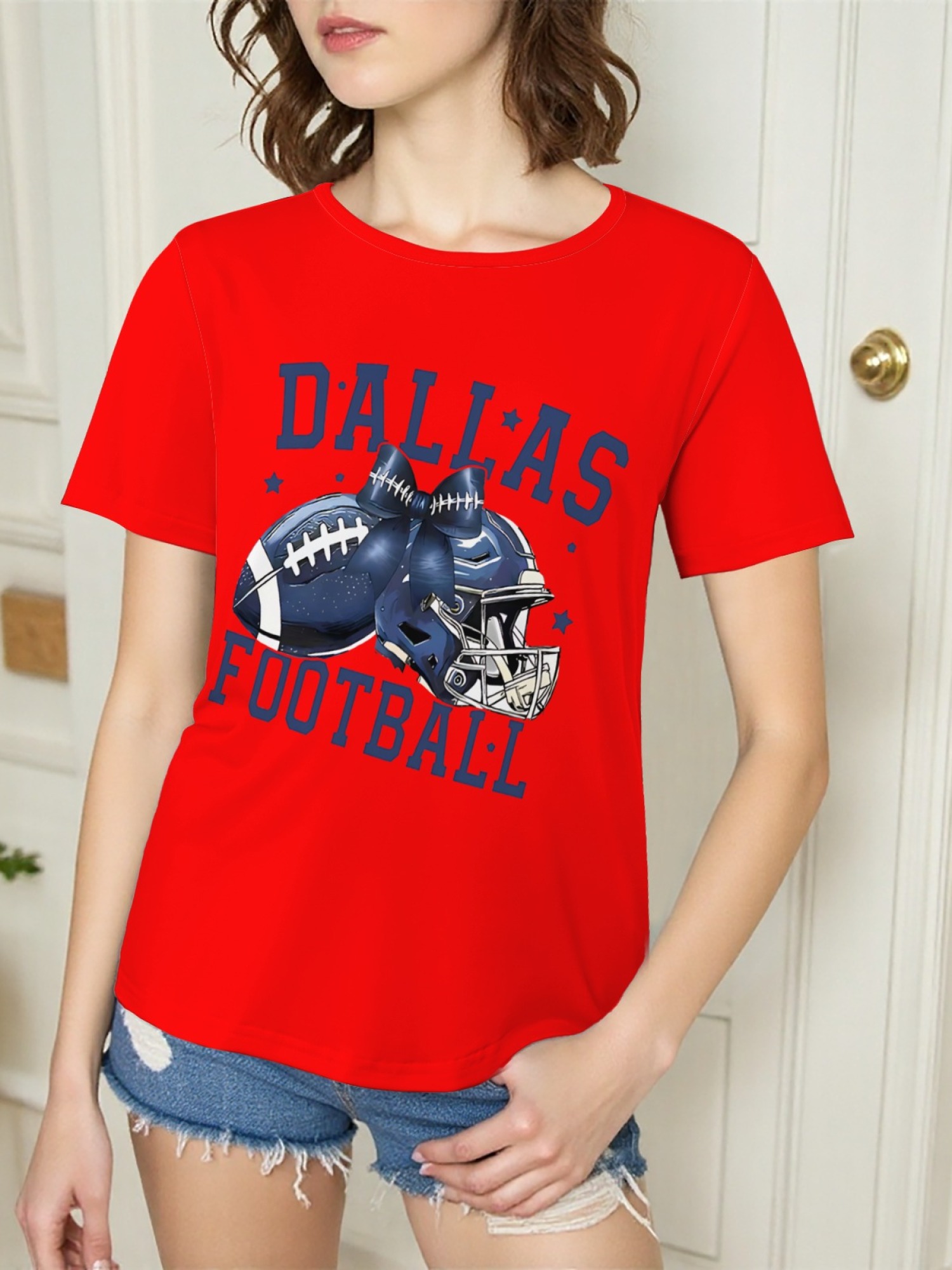 Dallas Football Coquette Bow Graphic T-Shirt - Preppy Game Day Crewneck