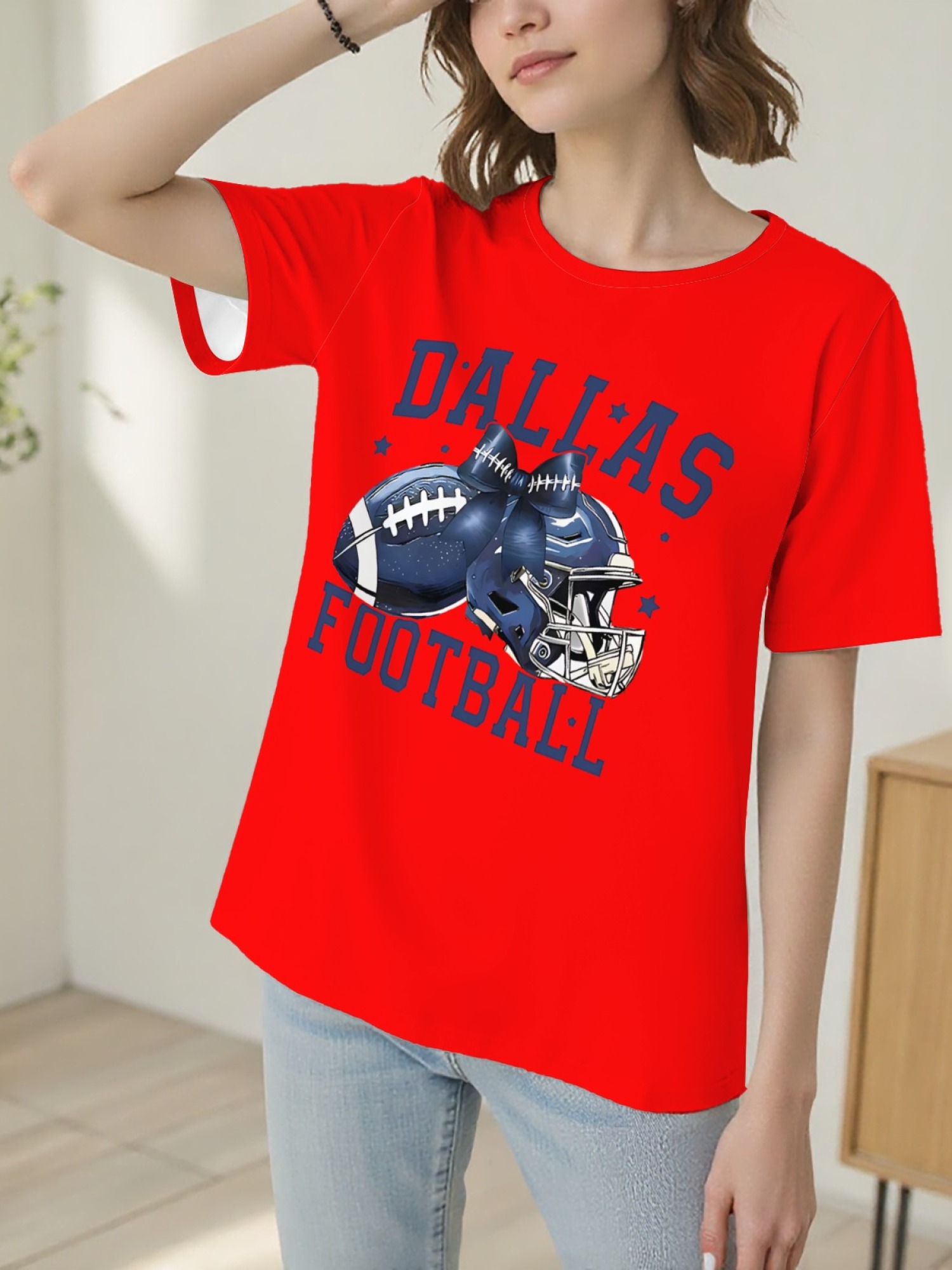 Dallas Football Coquette Bow Graphic T-Shirt - Preppy Game Day Crewneck