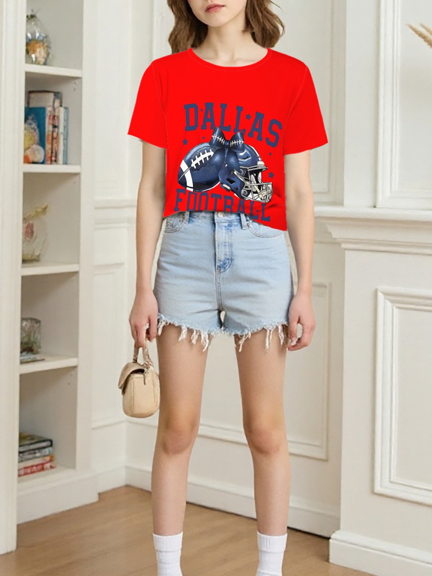 Dallas Football Coquette Bow Graphic T-Shirt - Preppy Game Day Crewneck