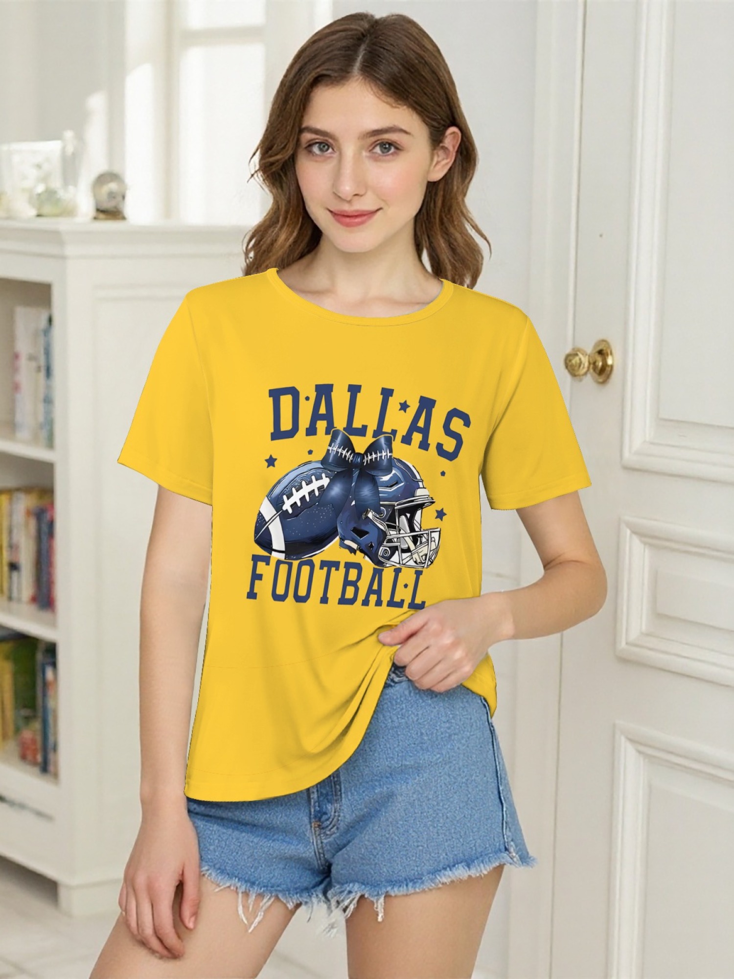 Dallas Football Coquette Bow Graphic T-Shirt - Preppy Game Day Crewneck