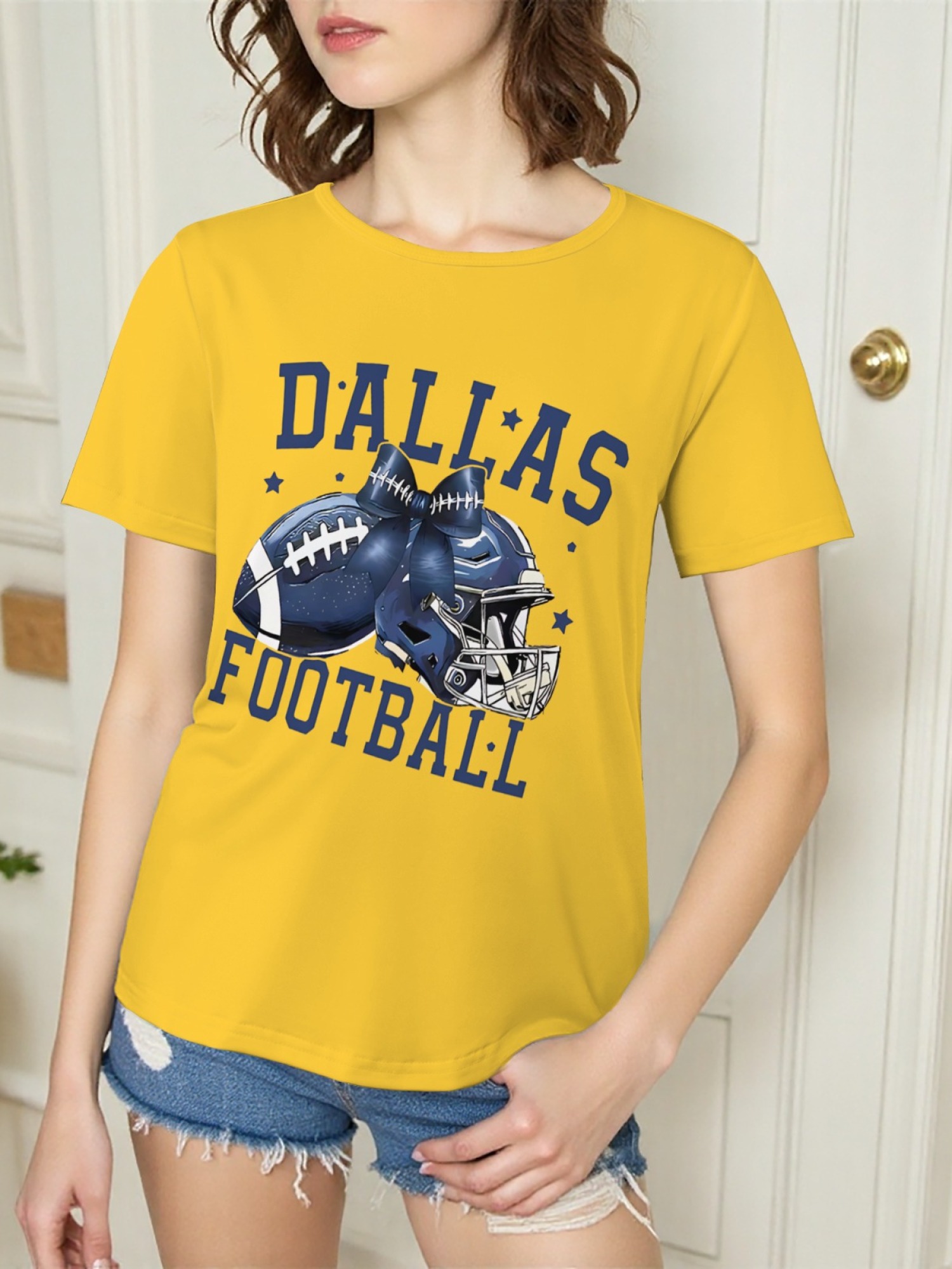 Dallas Football Coquette Bow Graphic T-Shirt - Preppy Game Day Crewneck