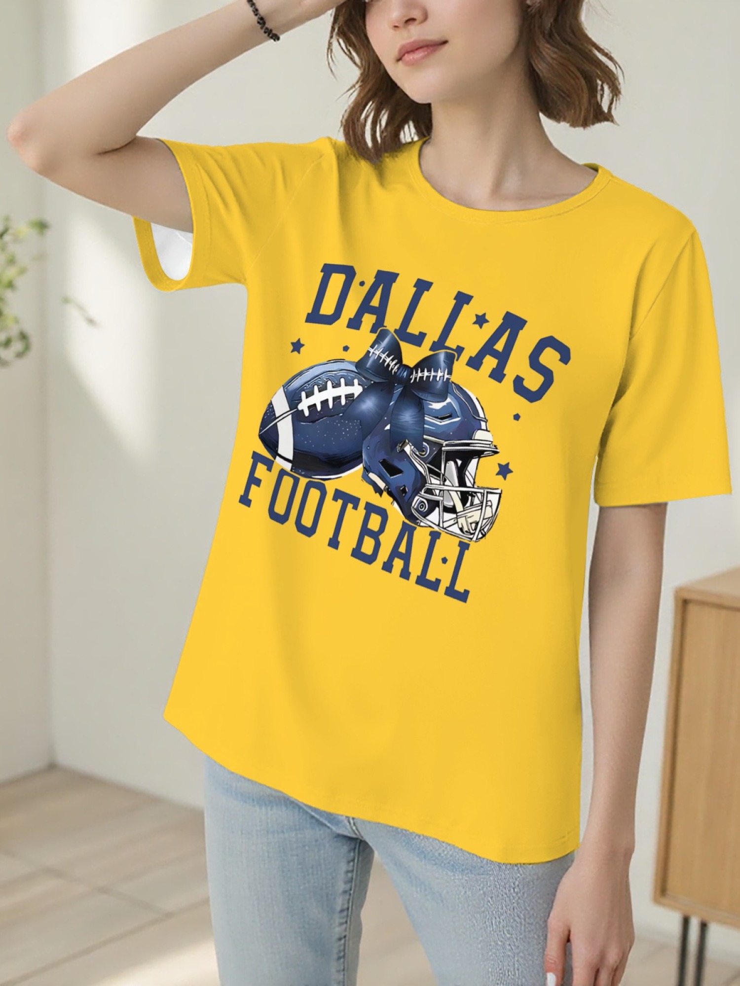 Dallas Football Coquette Bow Graphic T-Shirt - Preppy Game Day Crewneck