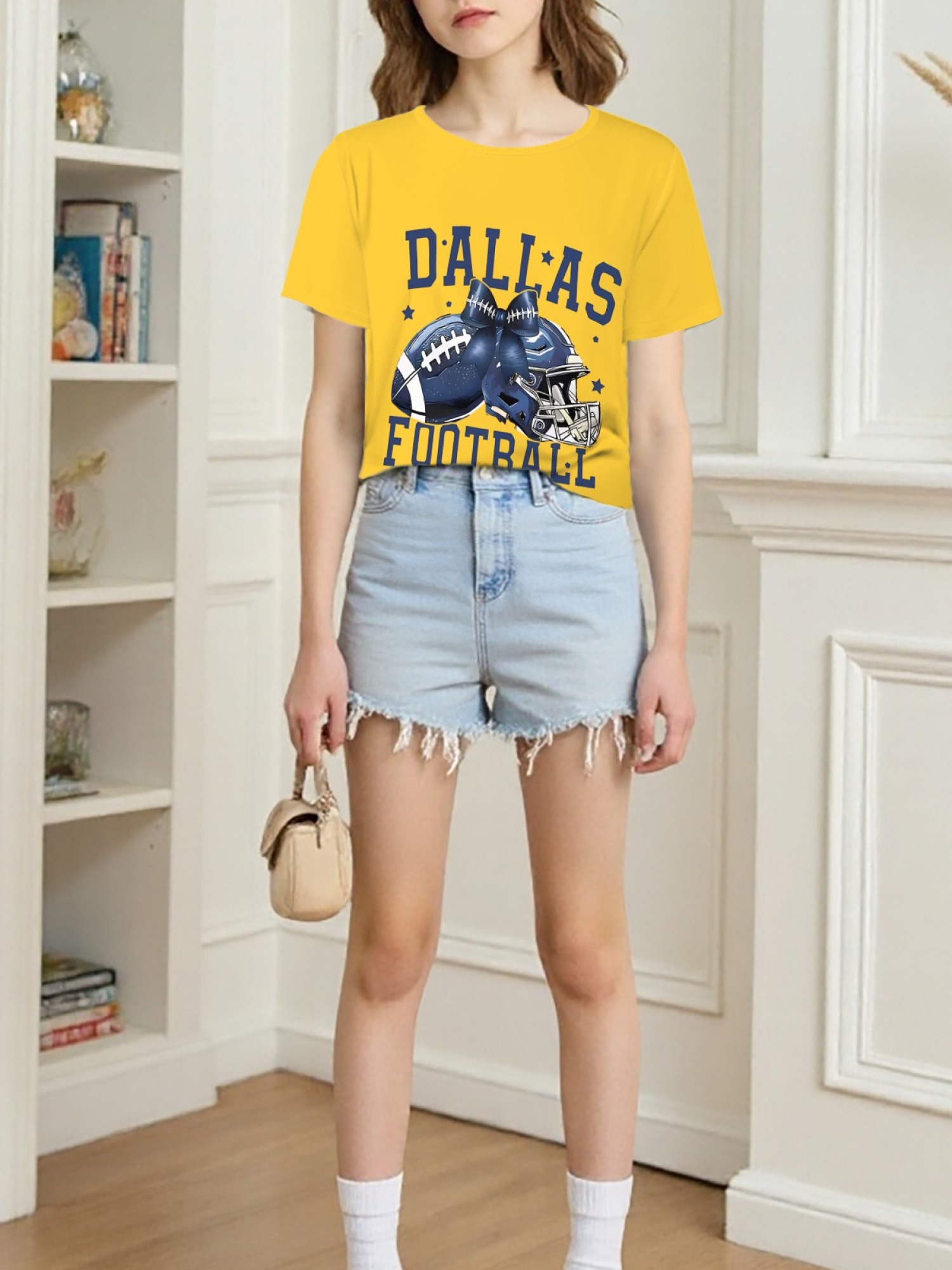 Dallas Football Coquette Bow Graphic T-Shirt - Preppy Game Day Crewneck