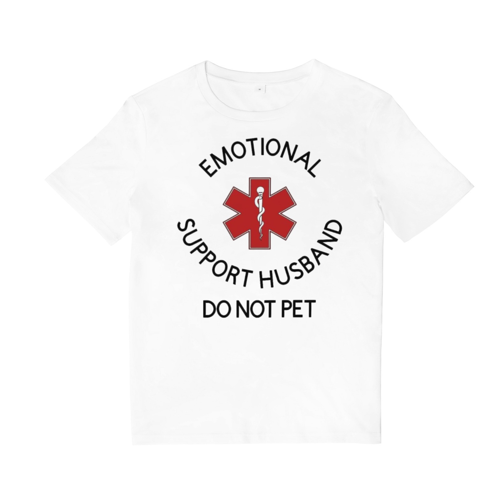 "Emotional Support Husband - Do Not Pet" Graphic T - Shirt | Humorous, Breathable Couple Tee - White