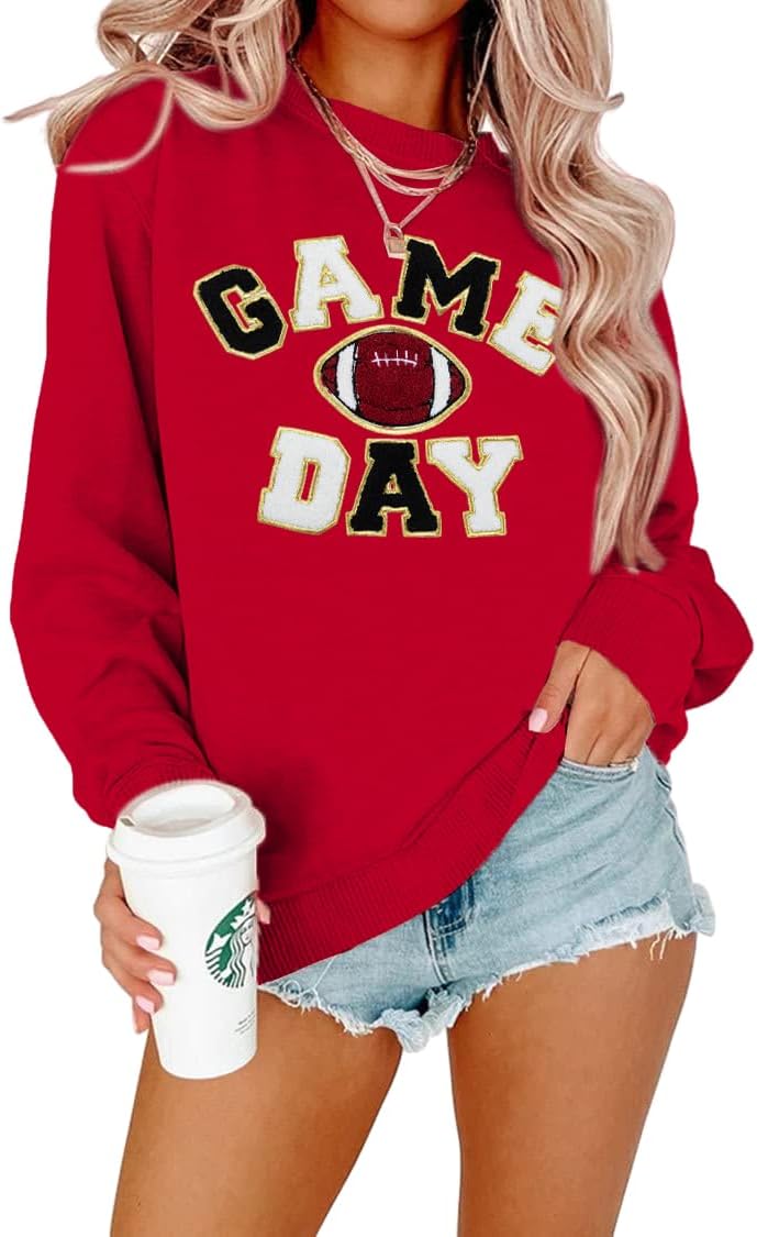 Women Sunday Funday Sweatshirt Cute Football Graphic Pullover Game Day Weekend Tops Casual Football Season Shirt