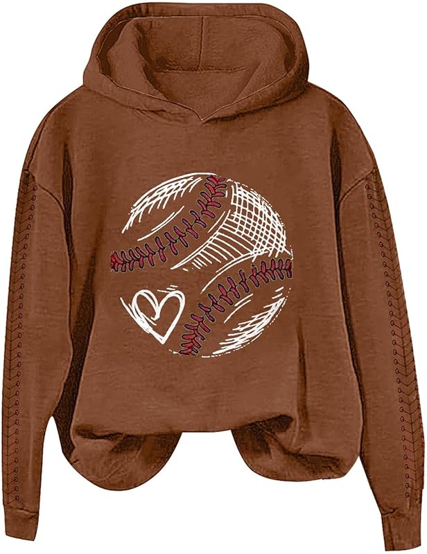 Heart Baseball Mom Hoodie For Women Mama Crewneck Long Sleeve Hooded Pullover Sweatshirts Tops 2025