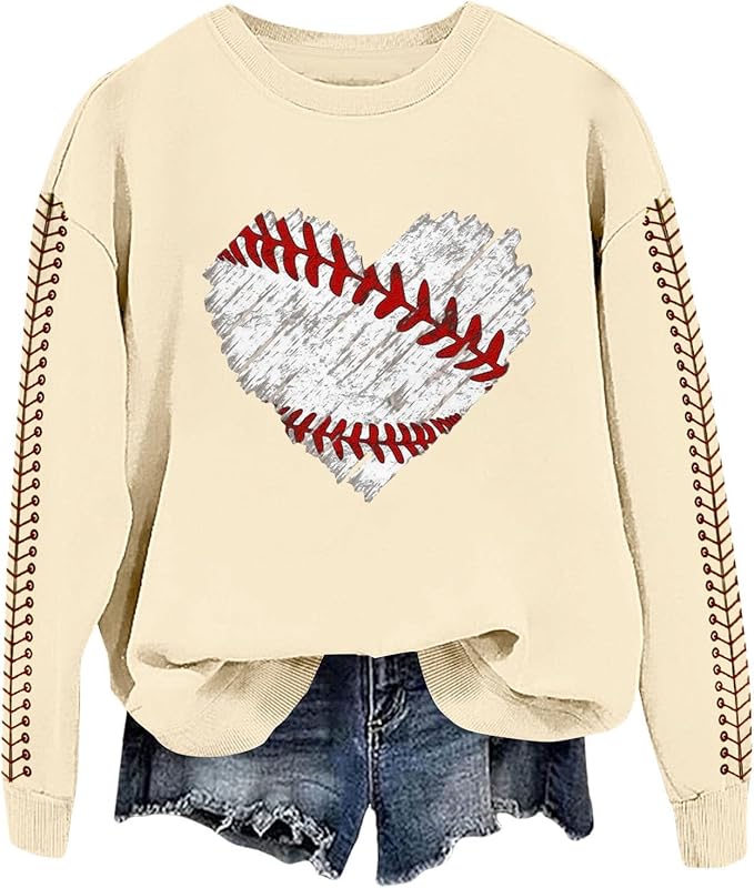 Baseball Mom Sweatshirt For Women Heart Printed Crewneck Long Sleeve 2025 Pullover Tops