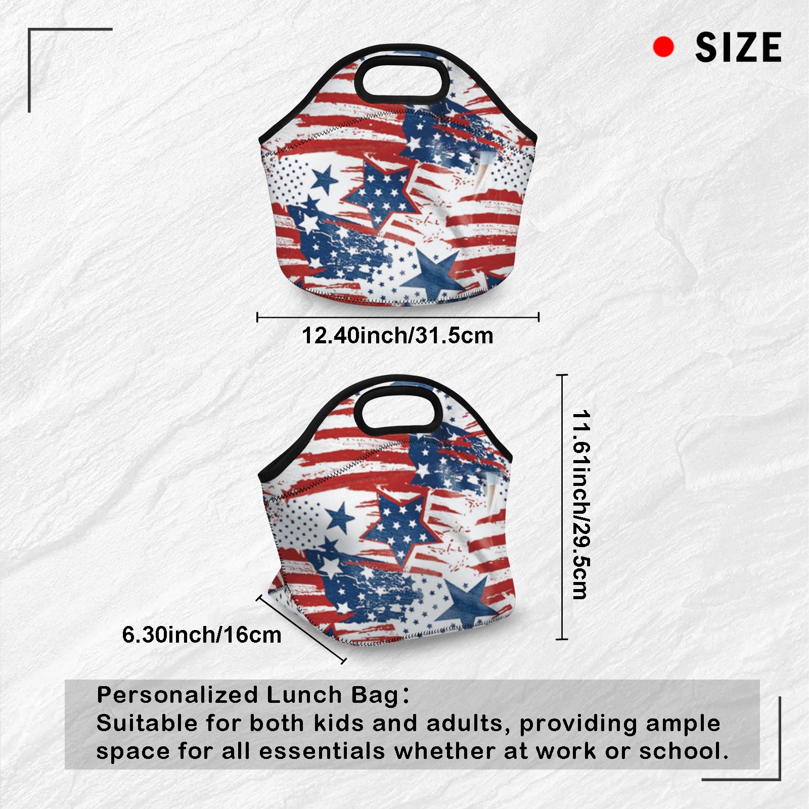 American Flag Pattern Neoprene Lunch Bag - Insulated Tote for Work & Picnics-Pixelunique