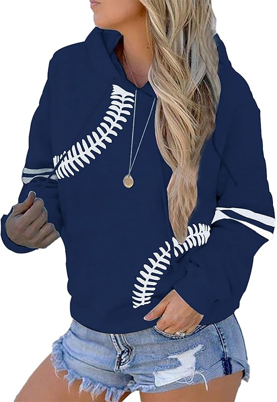 Womens Baseball Hoodies Long Sleeve Casual Athletic Loose Pullover Baseball Mom Sweatshirts with Pockets