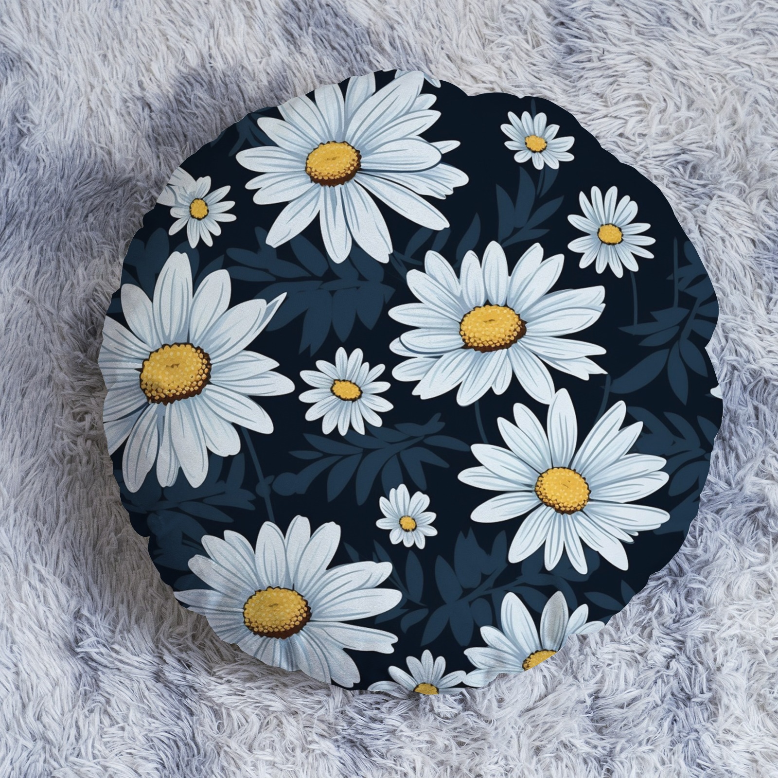 Daisy Print Round Decorative Cushion for Indoor Home Decor