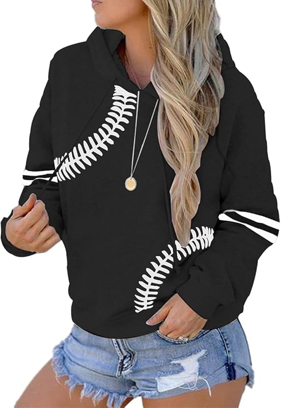 Womens Baseball Hoodies Long Sleeve Casual Athletic Loose Pullover Baseball Mom Sweatshirts with Pockets