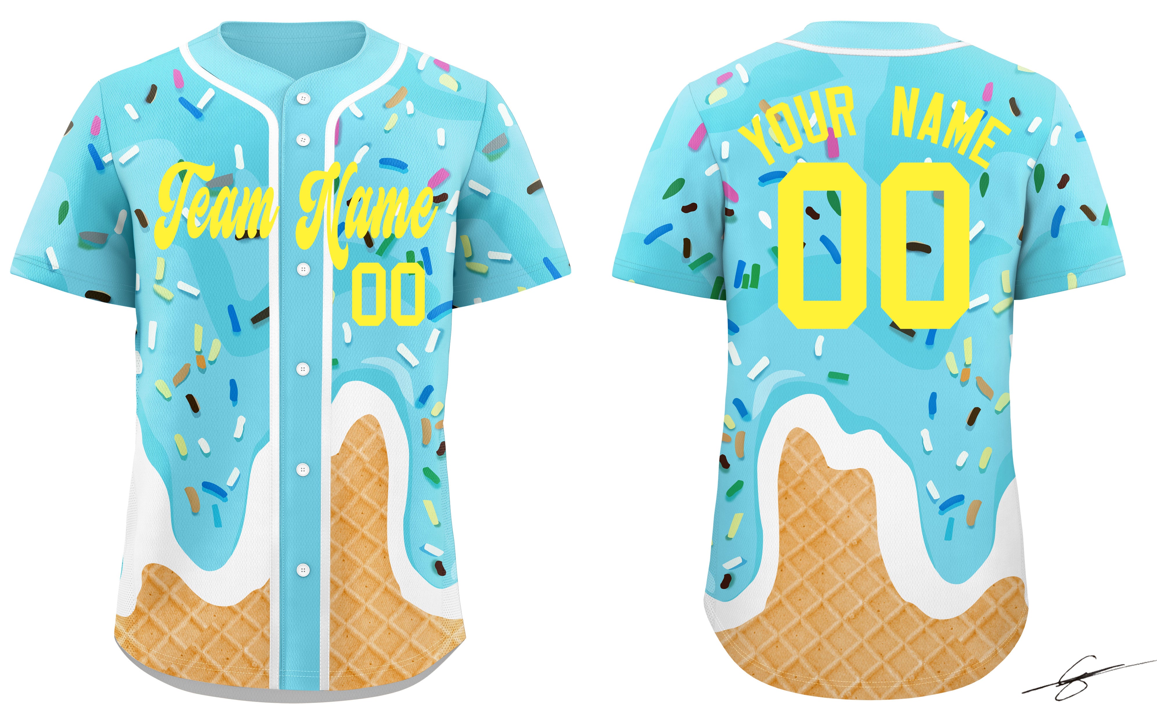 Custom Blue Ice Cream Cone Graffiti Pattern Fashion Authentic Baseball Jersey From Evan Neufang-Supvirevo