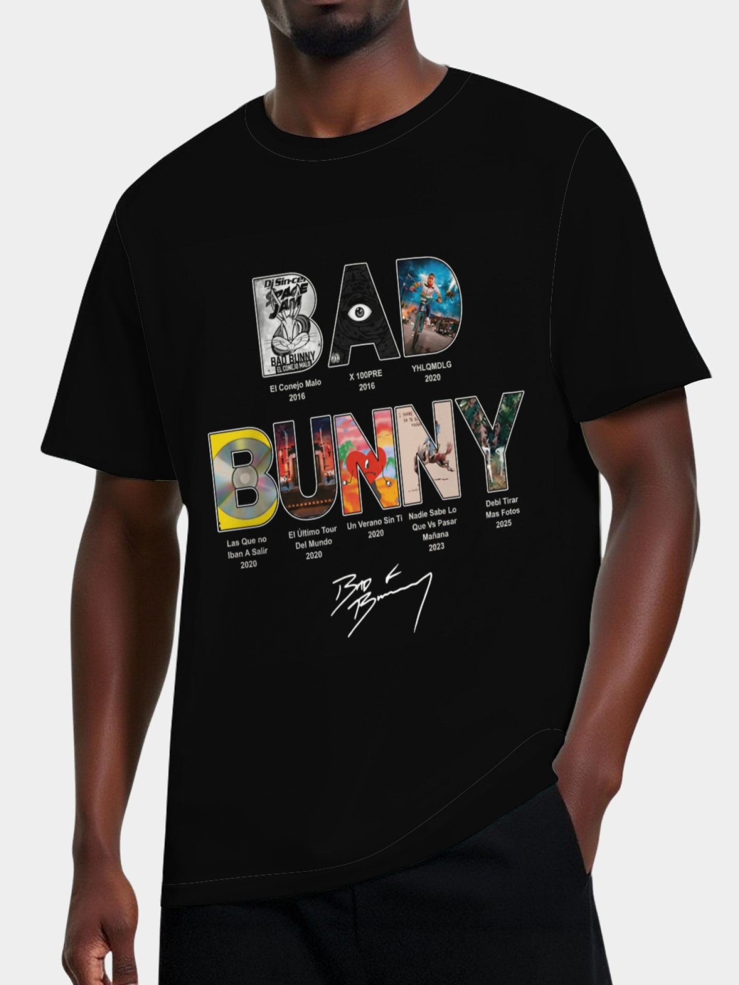 Bad Bunny Discography Graphic T-Shirt - Album History Timeline Tee for Fans