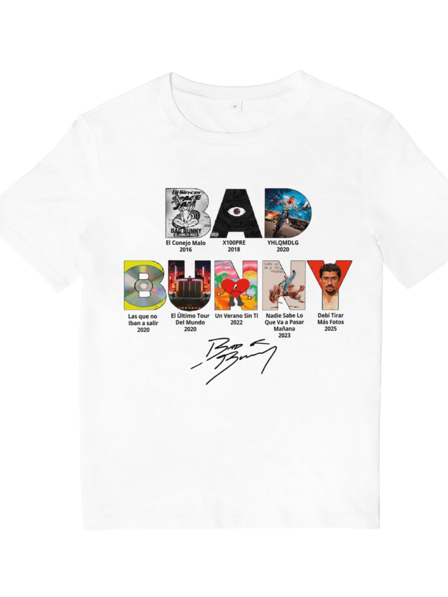 Bad Bunny Discography Graphic T-Shirt - Album History Timeline Tee for Fans