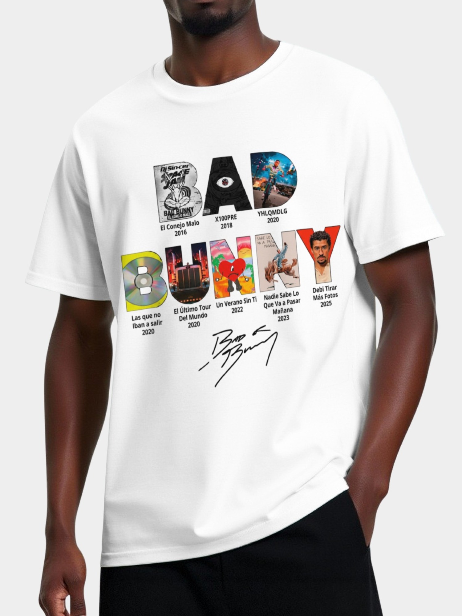 Bad Bunny Discography Graphic T-Shirt - Album History Timeline Tee for Fans